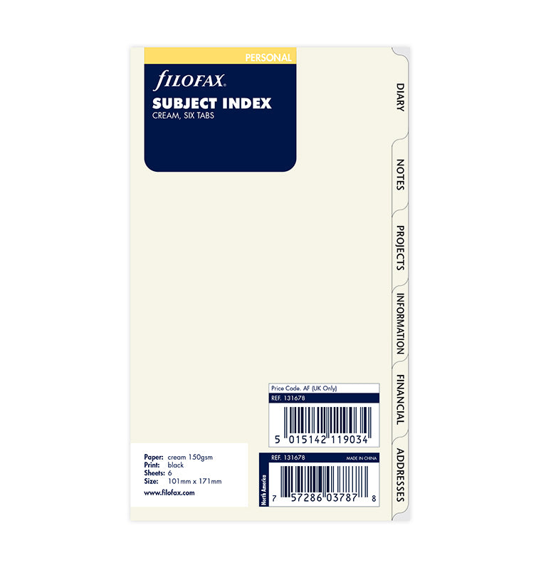 Sachregister Cream englisch - Personal