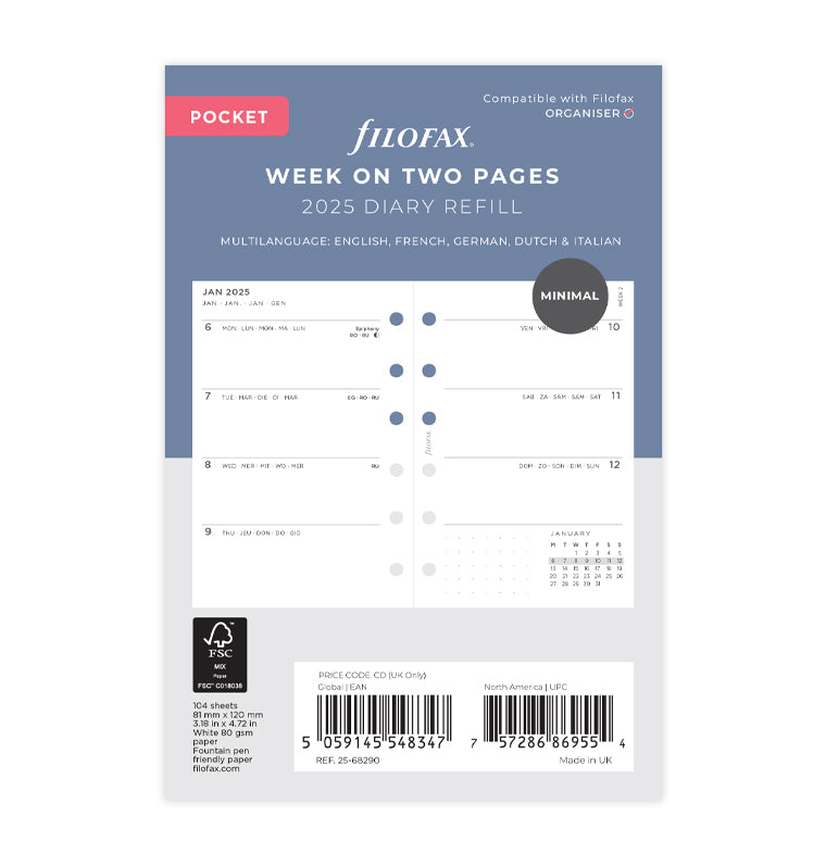 Minimal Kalender 1 Woche / 2 Seiten Pocket 2025 - 25-68290