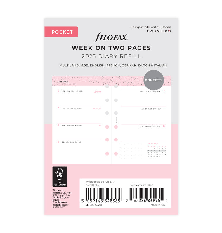Confetti Kalender 1 Woche / 2 Seiten Pocket 2025 - 25-68291