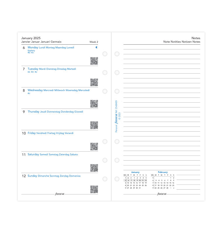 SEMAINE SUR 2 PAGES BLANC PERSONAL FILOFAX - Scripte