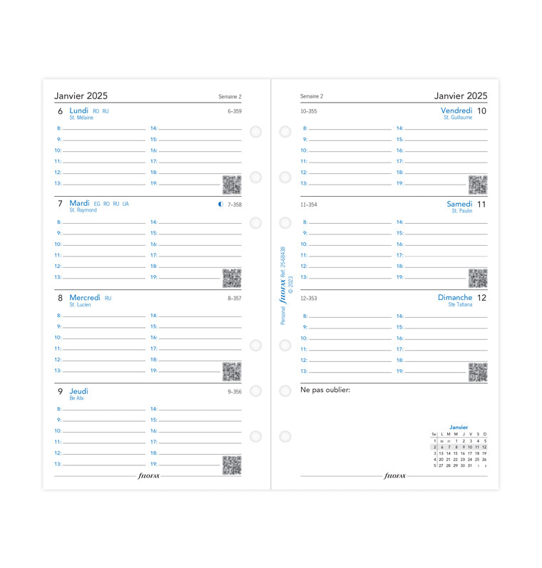 Agenda Papel Crema Perforado Agenda Filofax 2024 Bolsillo - Semana Vista, Papel Algodón Crema Semana Dos Páginas Algodón