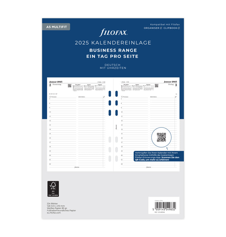 Agenda Filofax Personal 2022 - 1 Semana En 2 Páginas Verticales, En Alemán, Formato Personal