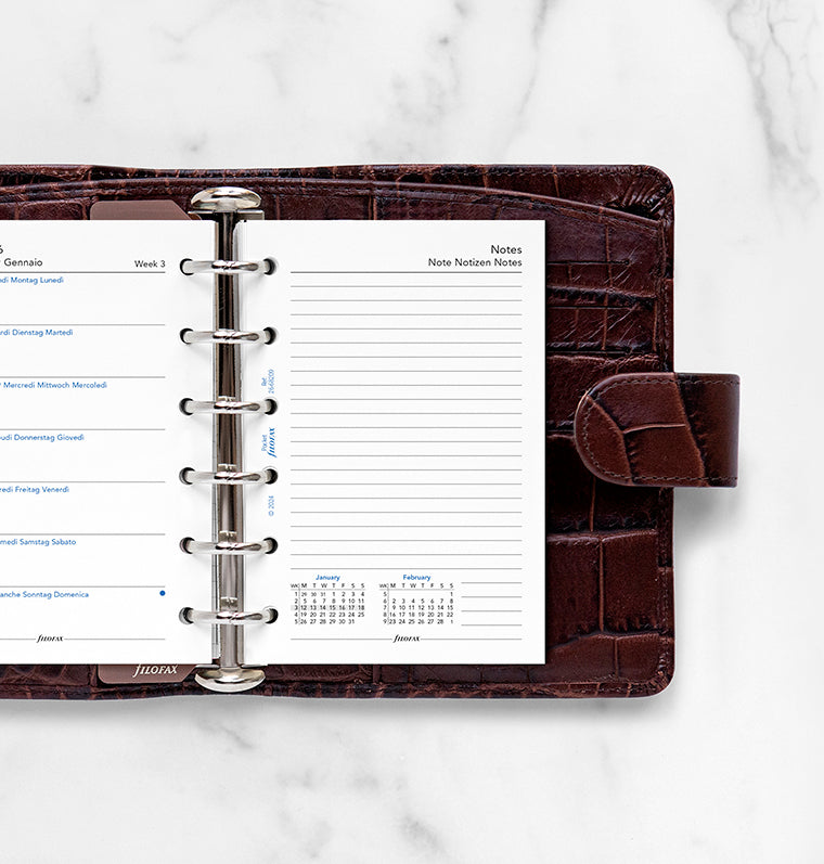 Filofax 1 Woche / 1 Seite + 1 Seite Notizen, multilingual Pocket 2026 26-68209