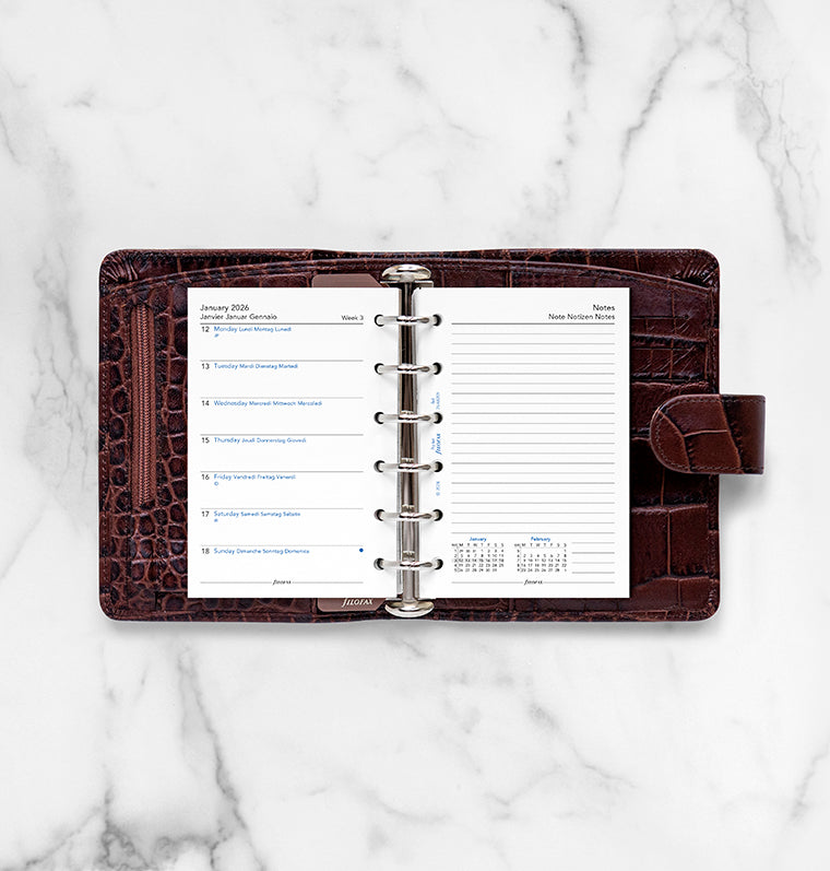 Filofax 1 Woche / 1 Seite + 1 Seite Notizen, multilingual Pocket 2026 26-68209