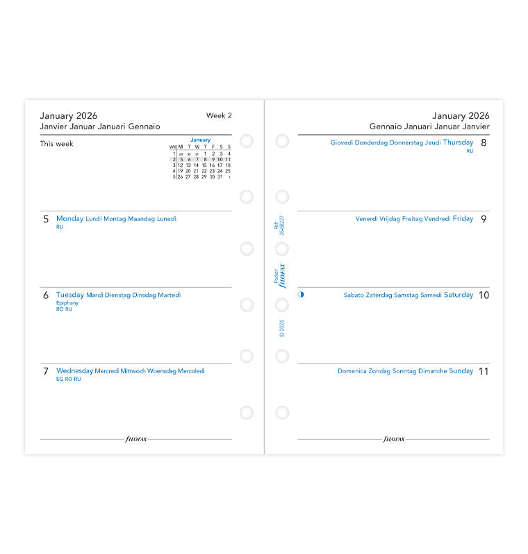 Filofax 1 Woche / 2 Seiten multilingual Pocket 2026 26-68227