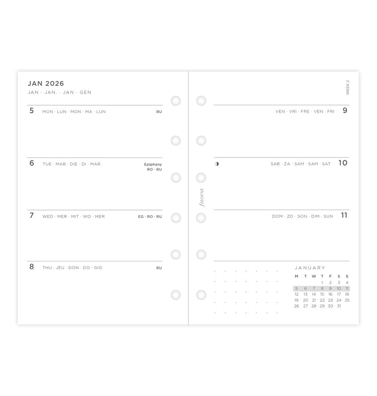 Filofax Minimal Kalender 1 Woche / 2 Seiten Pocket 2026 26-68290