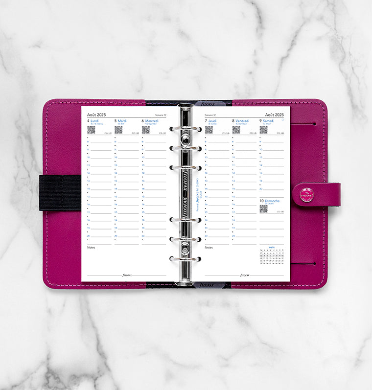 Agenda Filofax 2026 Semainier 2 Pages | Papier Crème Coton, 5 Langues - Recharge Personnelle