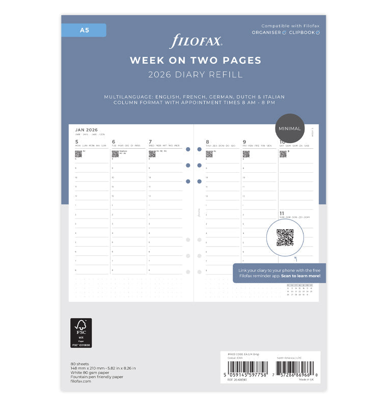 PAPETUUM 2025 Kalendereinlage A5 Ringbuch 1Woche/2Seiten für Filofax TimePlanner 4260743840011