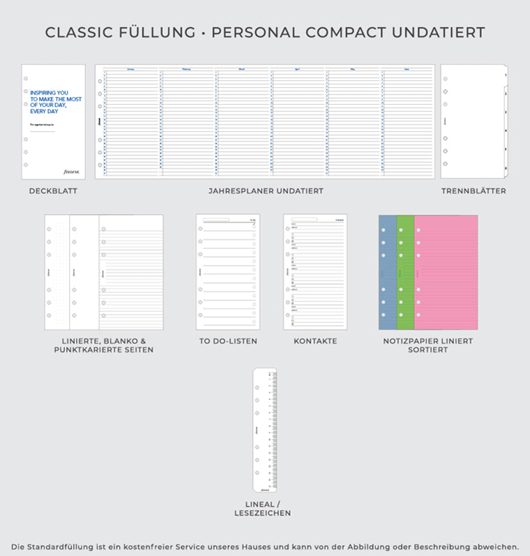 Filofax Classic Füllung - Personal Compact Undatiert