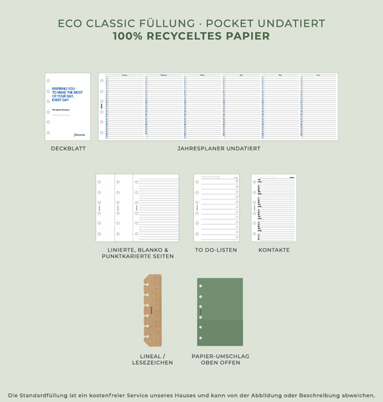 Filofax Eco Classic Füllung - Pocket Undatiert