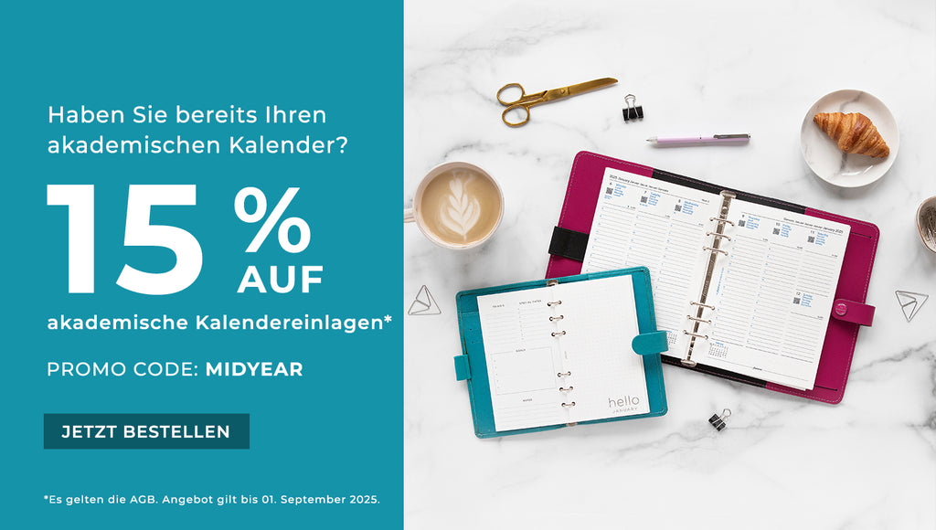 15% auf akademische Kalendereinlagen mit promo code MIDYEAR