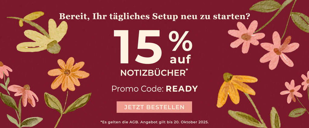 15% Rabatt auf Notizbücher! Promo Code: READY.