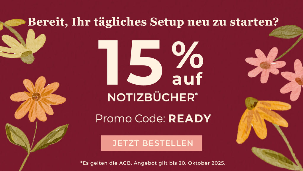 15% Rabatt auf Notizbücher! Promo Code: READY