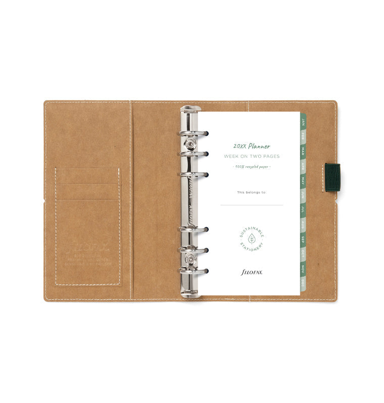 Filofax Eco Essential Personal Organiser Dark Walnut Brown - open with contents