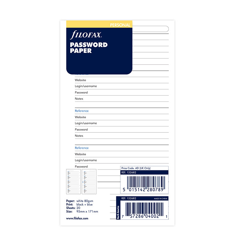 Password Paper Personal Refill