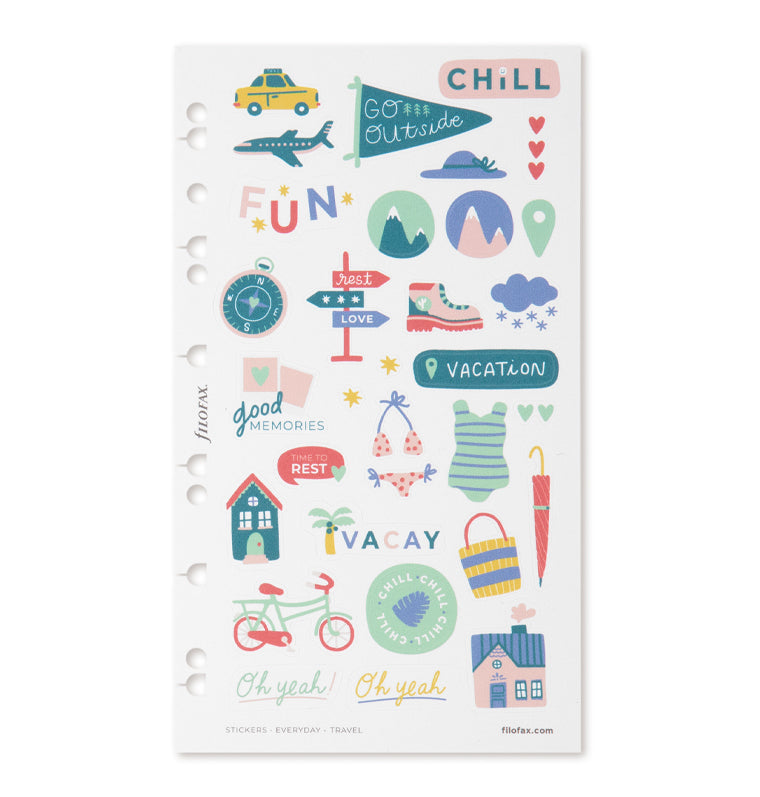 Filofax Everyday Travel Stickers for Organisers, Notebooks and Clipbook