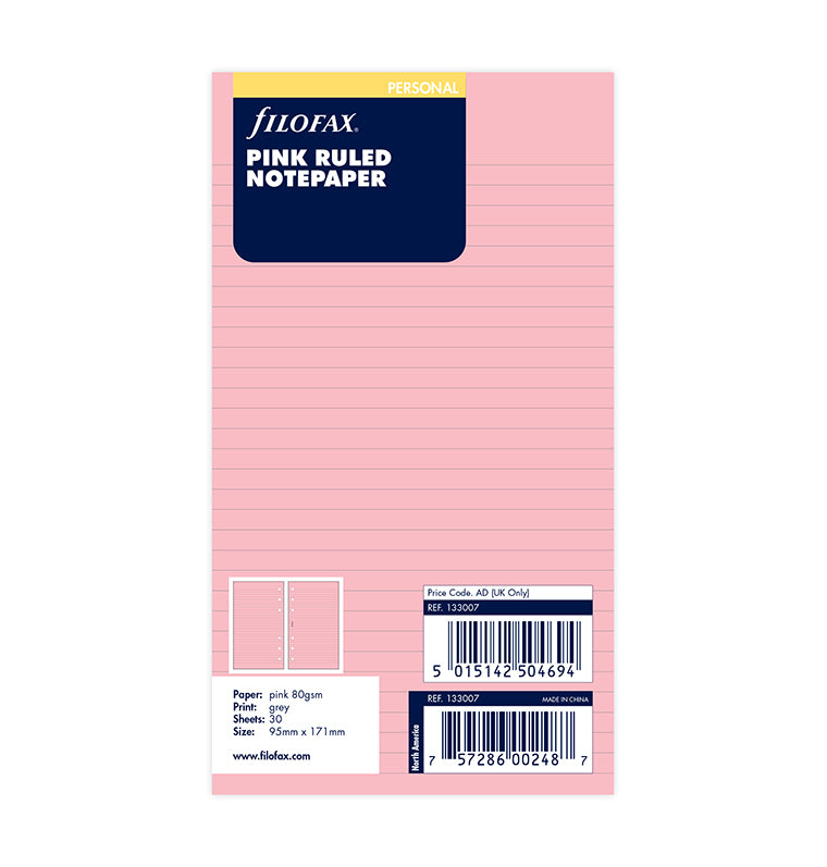 Filofax Liniertes Notizpapier – Rosa, Personal Size – 133007U – Für Organizer & Planer
