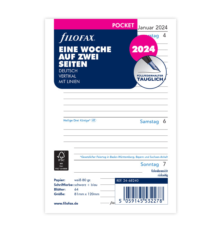 1 Woche / 2 Seiten deutsch Pocket 2024