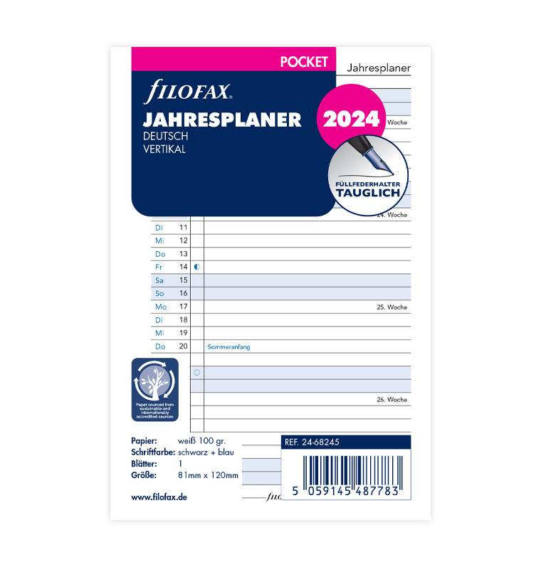 FILOFAX Kalendereinlage 2024 Pocket 1 Tag / 1 Seite. (D) 24-68246 jetzt  günstig bei füllermaus.de kaufen!