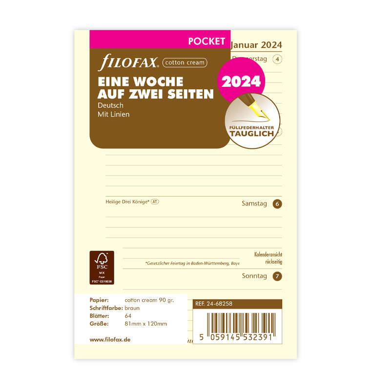 1 Woche / 2 Seiten deutsch Pocket 2024
