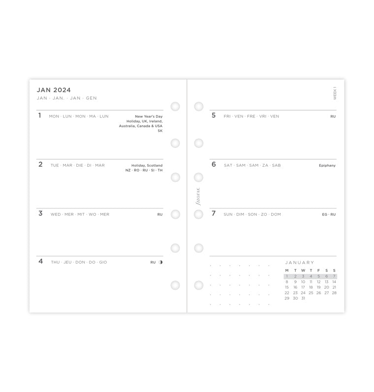 Minimal Kalender 1 Woche / 2 Seiten Pocket 2024