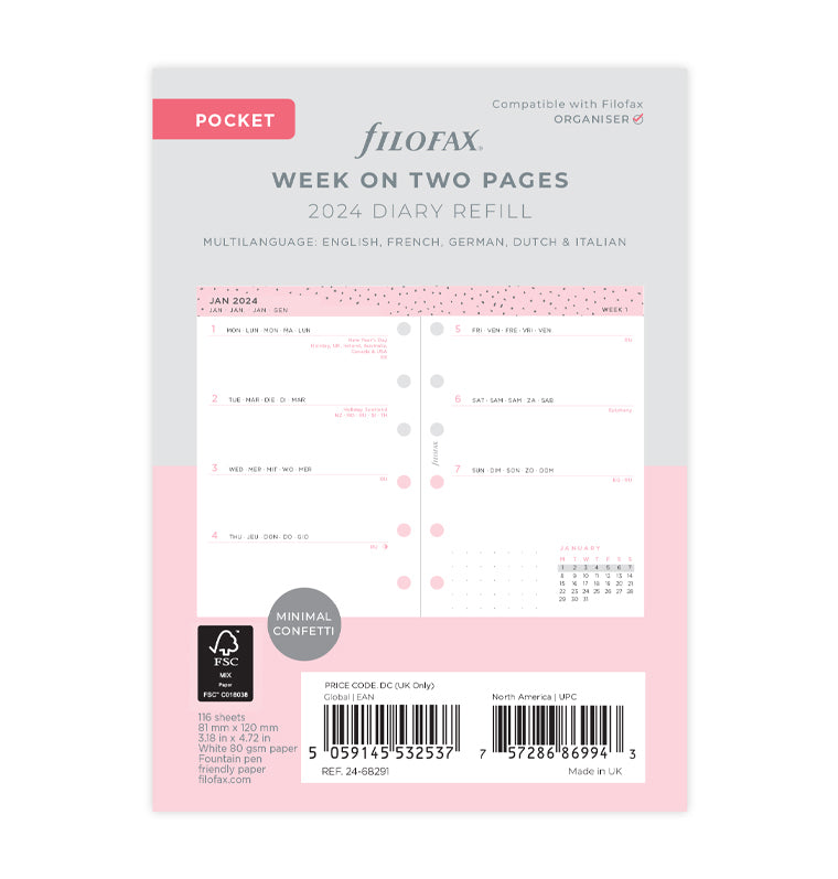 Confetti Kalender 1 Woche / 2 Seiten Pocket 2024