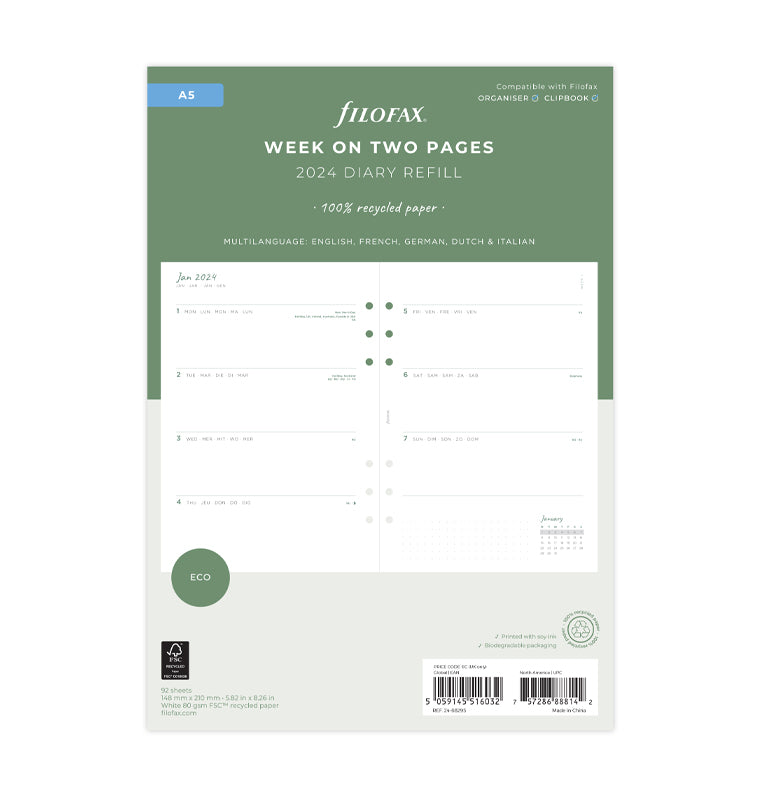 Filofax Eco Week On Two Pages Diary Refill - A5 2024 - packaging