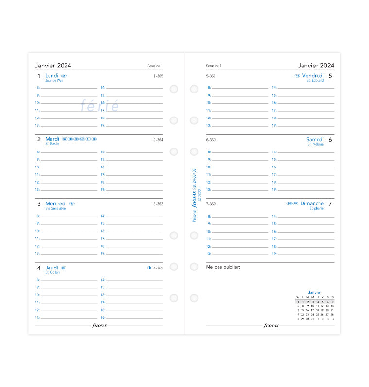 Insertions de planificateur quotidien personnel 2024 Inserts imprimés jour  par page pour Filofax, Agenda LV MM, Planificateur de taille personnelle  minimale -  Canada