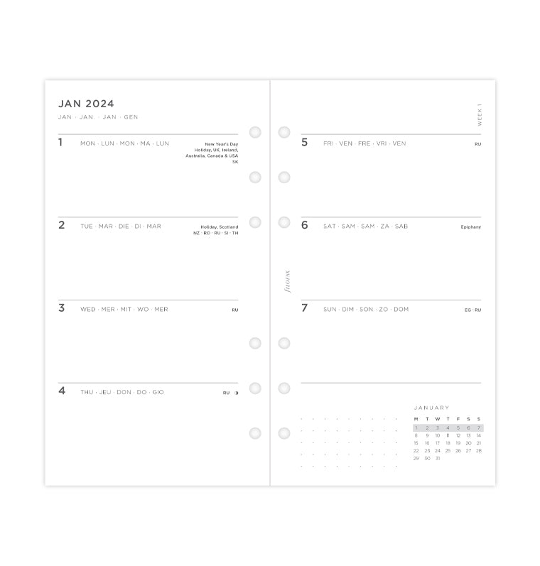Minimal Kalender 1 Woche / 2 Seiten Personal 2024