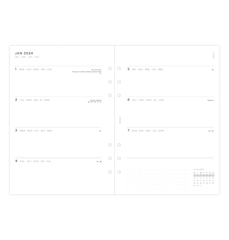 Minimal Kalender 1 Woche / 2 Seiten A5 2024