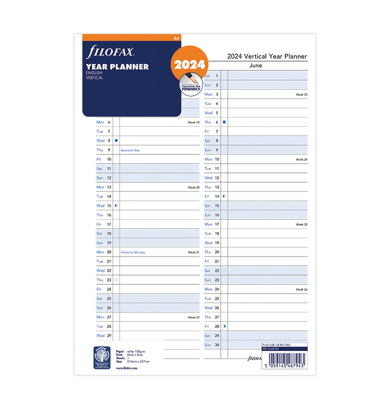 Filofax - Recharge PERSONAL Planning vertical en français 2024 ou 2025