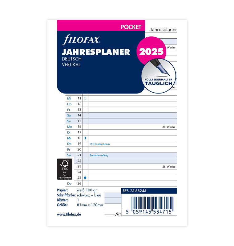 Jahresplaner deutsch Pocket 2025